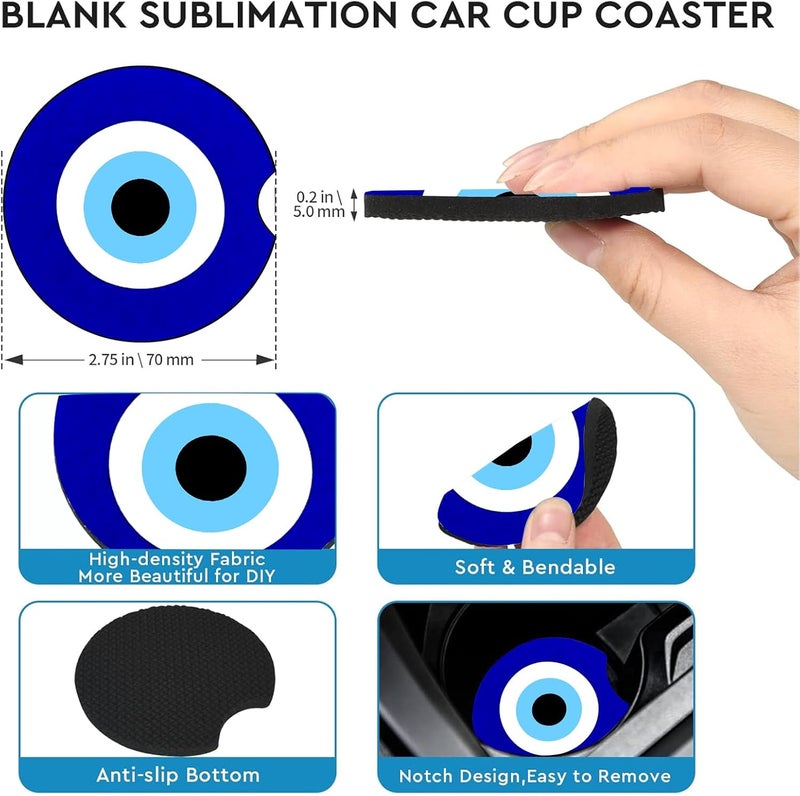 Ldntly Car Coasters for Cup Holders,2 Pack Blue Evil Eye Car Cup Holder Coasters,2.75" Universal Size Anti Slip Rubber Mat,Automotive Cup Holder Decal Decor Accessories,Evil Eye Gifts for Men,Women Mom - Image 5