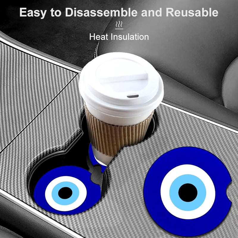 Ldntly Car Coasters for Cup Holders,2 Pack Blue Evil Eye Car Cup Holder Coasters,2.75" Universal Size Anti Slip Rubber Mat,Automotive Cup Holder Decal Decor Accessories,Evil Eye Gifts for Men,Women Mom - Image 2