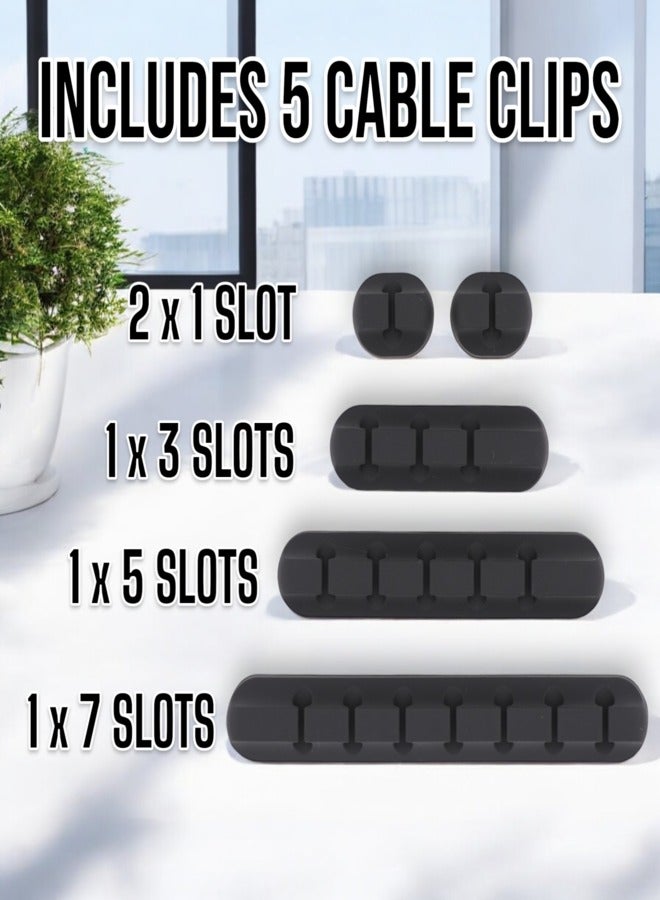 دائرة خضراء مشابك حامل الكابلات، عبوة من 5 مشابك لتنظيم الكابلات ذاتية اللصق لسطح المكتب وكابل شحن USB وطاولة بجانب السرير وسلك الطاقة وكابل الماوس وسلك الكمبيوتر الشخصي والمكتب والمنزل - Image 3