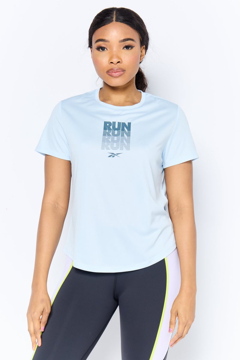 Reebok Women Sportswear Fit Short Sleeve Outdoor Top, Light Blue - Image 1