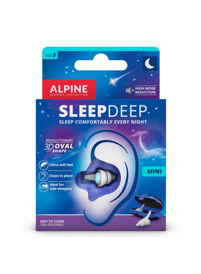 Alpine SleepDeep Mini - Soft Ear Plugs for Sleeping and Concentration - New 3D Oval Shape and Noise Reducing Gel for Better Attenuation - 27dB - Ideal for Side Sleeper - 1-Pair Reusable: S