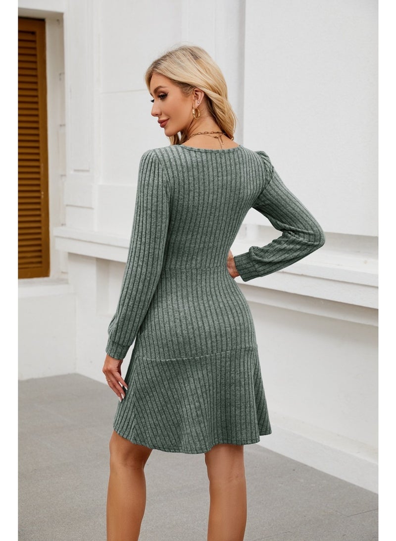 general 2025-2026 Women's Square-neck Lantern-Sleeve Doll Dress with Pockets and Long-Sleeved Overalls - Image 2