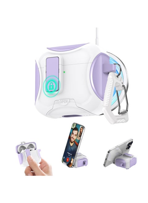 Bracket Magnetic Airpods 4 Generation Earphone Case Suitable For Apple Earphone Protective Case AirpodsPro2 Protective Case-Colour:White+purple-Applicable Model:Airpods 4（2024）