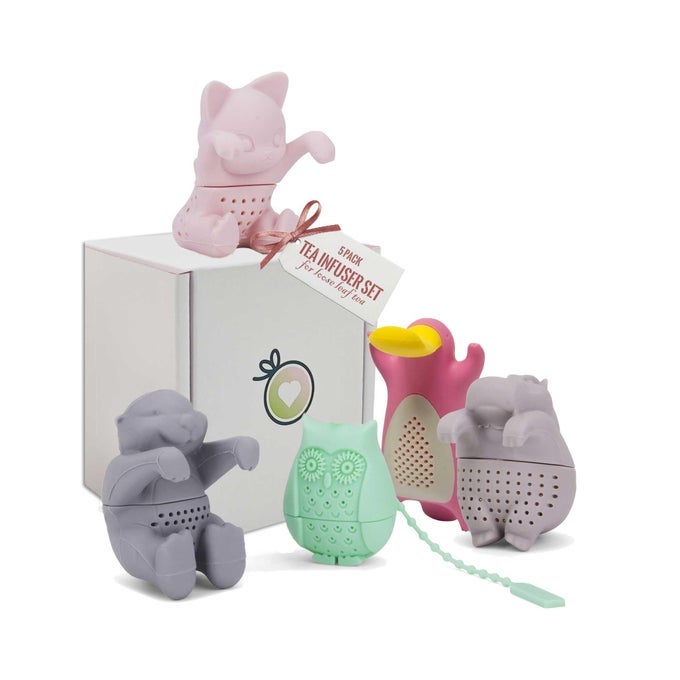 TEA INFUSER FOR LOOSE LEAF TEA PARTEA PACK SILICONE STRAINER ANIMALS A FUN AND IDEAL GIFT FOR TEA LOVERS FRIENDS AND FAMILY 5PACK LOOSE LEAF STEEPER SET IN SOFT MULTICOLOR DESIGNS