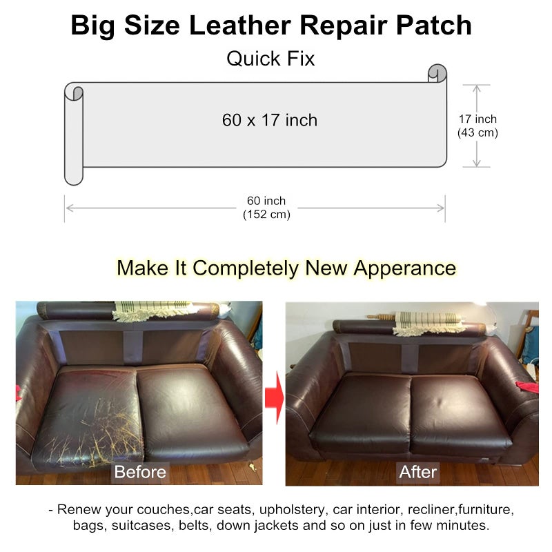 ILOFRI Large Leather Repair Patch 60x17 inch, Self Adhesive Vinyl and Leather Repair Tape Kit for Couch, Car Seat, Furniture, Upholstery, Sofa, Chairs, Handbags - Beige White - Image 3