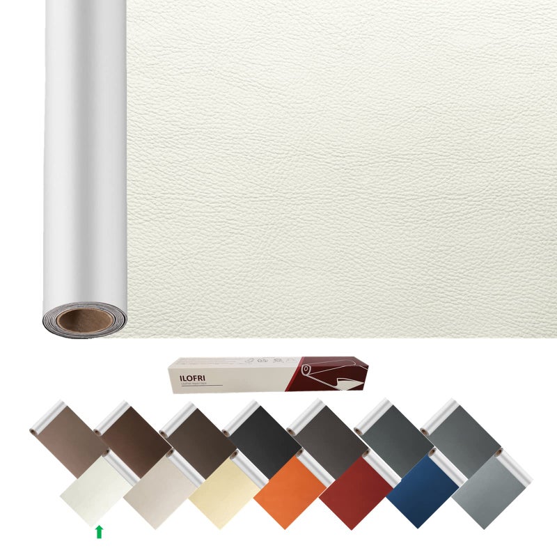 ILOFRI Large Leather Repair Patch 60x17 inch, Self Adhesive Vinyl and Leather Repair Tape Kit for Couch, Car Seat, Furniture, Upholstery, Sofa, Chairs, Handbags - Beige White - Image 1