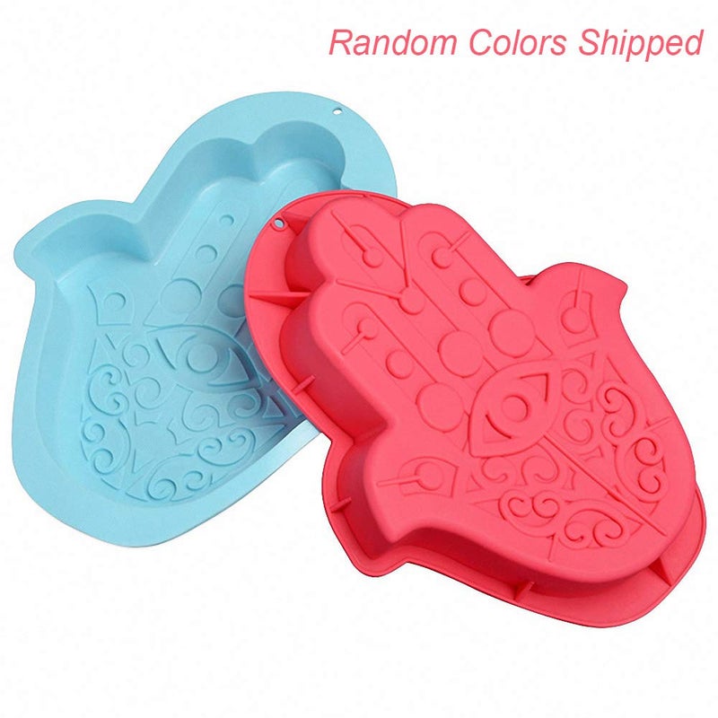 HiParty Hamsa Hand Cake Pan, Hand of Fatima Baking Silicone Mold the Hand of God Cake Mould Eye in Khamsah Palm Rosh Hashanah Bakeware Tools (14" X 10.5" X 2.2", Random Color) - Image 4