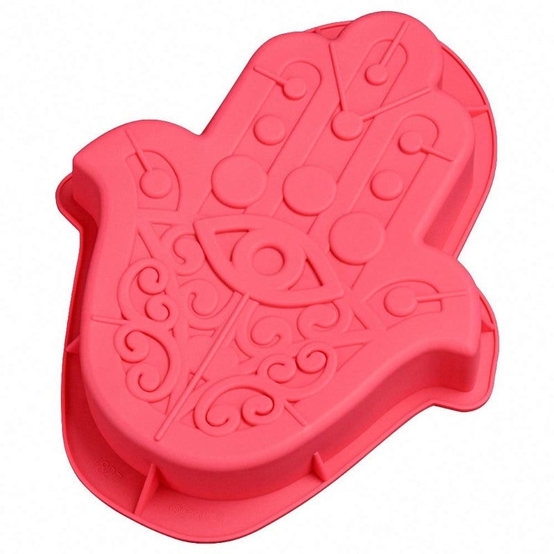 HiParty Hamsa Hand Cake Pan, Hand of Fatima Baking Silicone Mold the Hand of God Cake Mould Eye in Khamsah Palm Rosh Hashanah Bakeware Tools (14" X 10.5" X 2.2", Random Color) - Image 1