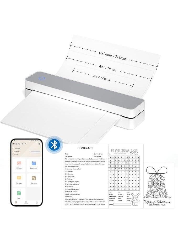 HPRT MT610 Pro Portable Printer Wireless for Travel, Bluetooth Thermal Printer 8.5x11 US Letter&A4 Thermal Paper, Compatible with Android and iOS Phone & Laptop, Inkless Printer Mobile Office White - Image 1