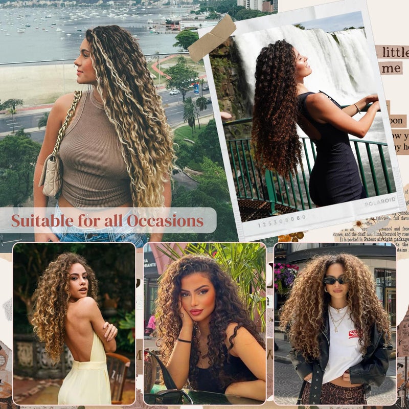 LONAI 4PC Clip in Hair Extensions, 100ï¼… Pure Protein Silk Curly Hair Extension for Women, 26 Inch Long Soft Natural Hair Extensions-Medium Brown Ash Blonde Highlight - Image 5