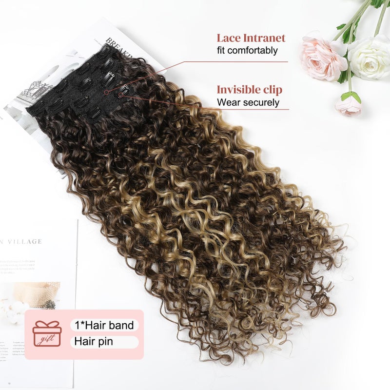 LONAI 4PC Clip in Hair Extensions, 100ï¼… Pure Protein Silk Curly Hair Extension for Women, 26 Inch Long Soft Natural Hair Extensions-Medium Brown Ash Blonde Highlight - Image 4