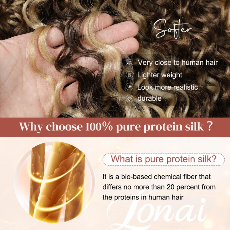 LONAI 4PC Clip in Hair Extensions, 100ï¼… Pure Protein Silk Curly Hair Extension for Women, 26 Inch Long Soft Natural Hair Extensions-Medium Brown Ash Blonde Highlight - Image 3