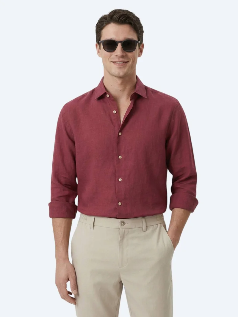 Kip Damson Color Plain Regular Fit Long Weaving Casual Cotton Blended Shirt