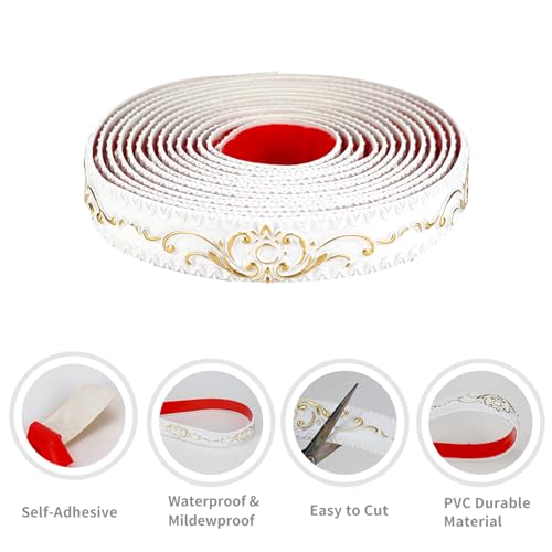 Leenevs Flexible Wall Trim, 16.4 Feet Self-Adhesive Peel & Stick Molding, Cabinet Border, Mirror Frame Trim for Home Decor (White & Gold) - Image 3