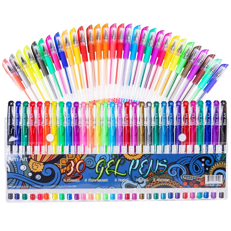 Aen Art Gel Pens for Adult Coloring Books, 30 Colors Fine Point Gel Marker Pen with 40% More Ink for Drawing, Bullet Journaling, School Craft Supplies - Image 1