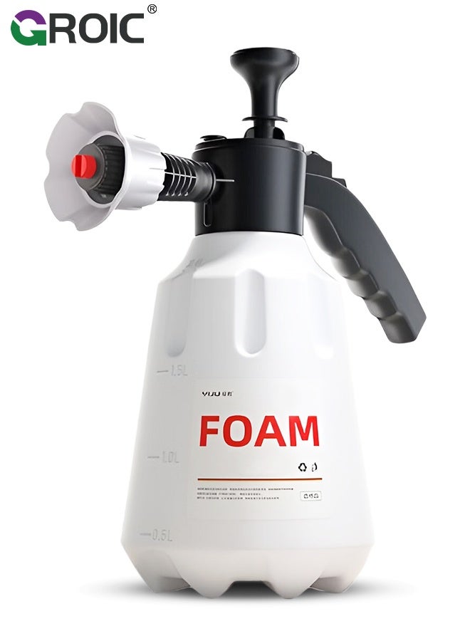 GROIC 2L Manual Pressure Foam Sprayer – Car Wash Sprayer Bottle with Adjustable Nozzle, Safety Valve & Locking Trigger for Car Wash, Plants & Cleaning (White) - Image 1