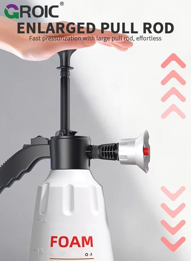 GROIC 2L Manual Pressure Foam Sprayer – Car Wash Sprayer Bottle with Adjustable Nozzle, Safety Valve & Locking Trigger for Car Wash, Plants & Cleaning (White) - Image 5