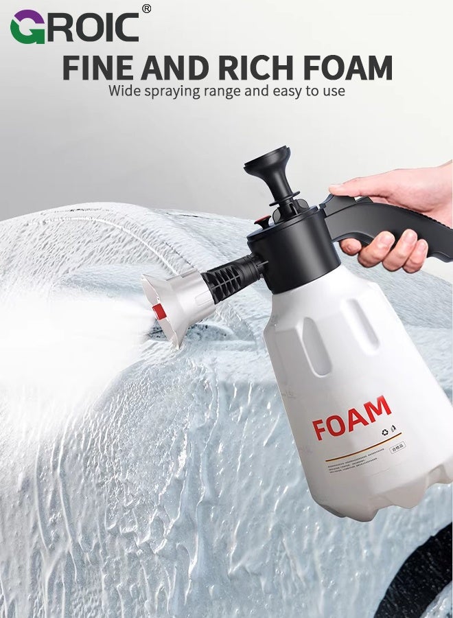 GROIC 2L Manual Pressure Foam Sprayer – Car Wash Sprayer Bottle with Adjustable Nozzle, Safety Valve & Locking Trigger for Car Wash, Plants & Cleaning (White) - Image 3