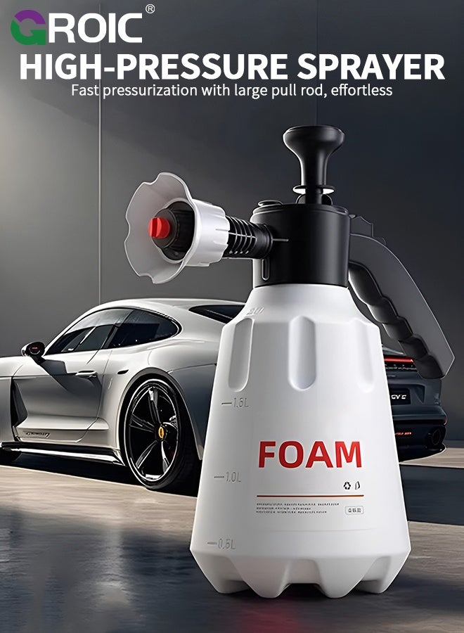 GROIC 2L Manual Pressure Foam Sprayer – Car Wash Sprayer Bottle with Adjustable Nozzle, Safety Valve & Locking Trigger for Car Wash, Plants & Cleaning (White) - Image 2
