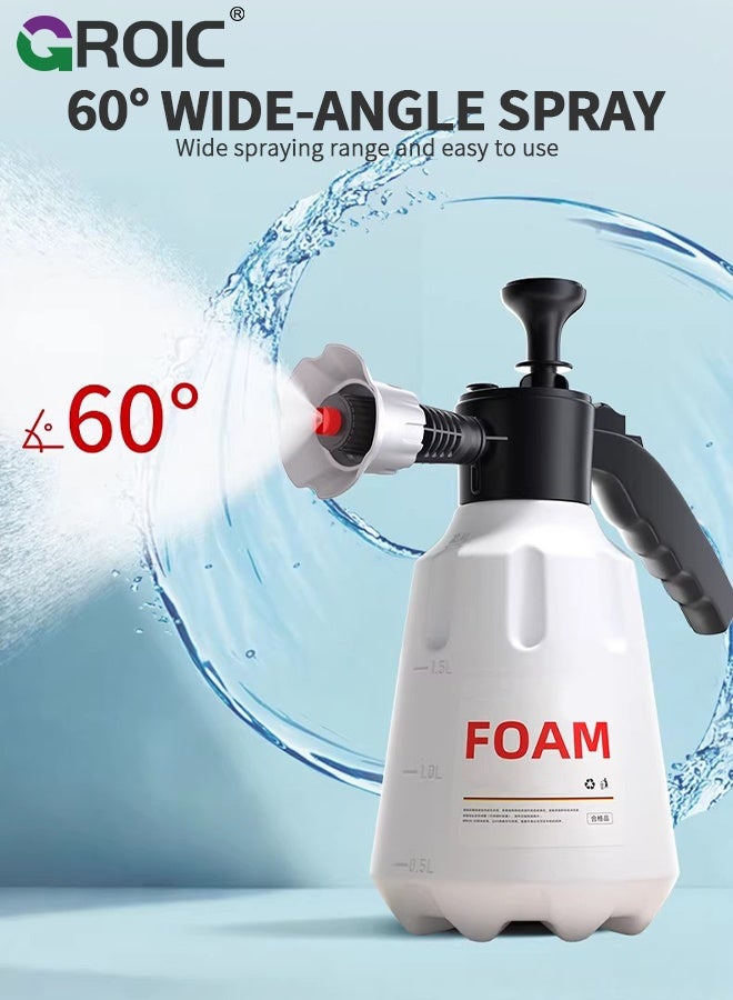 GROIC 2L Manual Pressure Foam Sprayer – Car Wash Sprayer Bottle with Adjustable Nozzle, Safety Valve & Locking Trigger for Car Wash, Plants & Cleaning (White) - Image 4