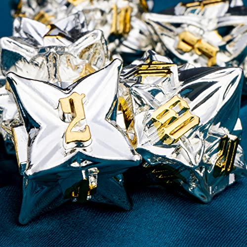 ARUOHHA DND Metal Dice Set Silvery Leaf Golden Numbers Design Polyhedral Dice with Box 7PCS D and D Dice RPG Role Playing Games D20 D12 D10 D8 D6 - Image 5