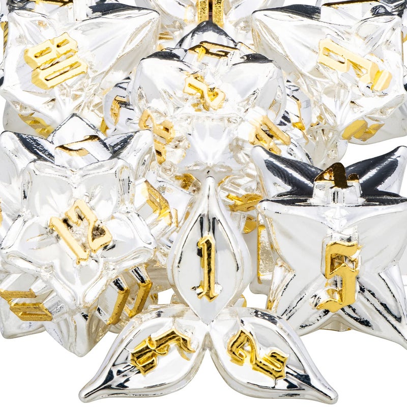 ARUOHHA DND Metal Dice Set Silvery Leaf Golden Numbers Design Polyhedral Dice with Box 7PCS D and D Dice RPG Role Playing Games D20 D12 D10 D8 D6 - Image 3