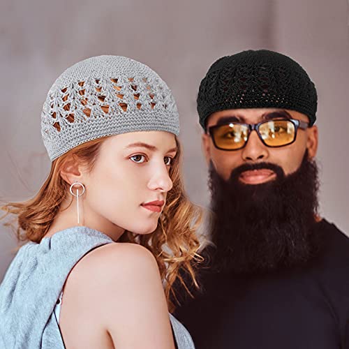 Boyiee 4 Pieces Kufi Hat for Men Knit Kufi Cap Crochet Beanie Skull Beanie Muslim African Hat for Men Women (Black,White,Gray,Brown) - Image 3