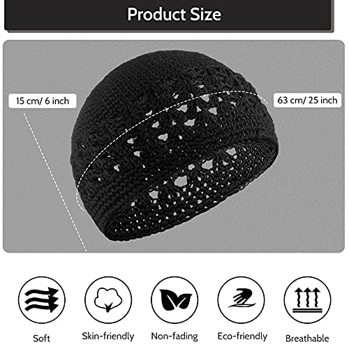 Boyiee 4 Pieces Kufi Hat for Men Knit Kufi Cap Crochet Beanie Skull Beanie Muslim African Hat for Men Women (Black,White,Gray,Brown) - Image 2