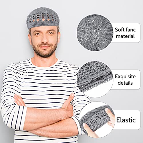 Boyiee 4 Pieces Kufi Hat for Men Knit Kufi Cap Crochet Beanie Skull Beanie Muslim African Hat for Men Women (Black,White,Gray,Brown) - Image 4