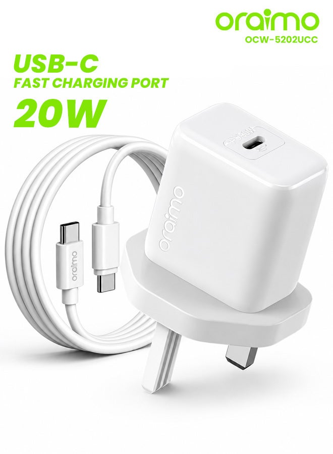 أورايمو شاحن حائط بورت USB-C 20W مع كابل - - Image 1