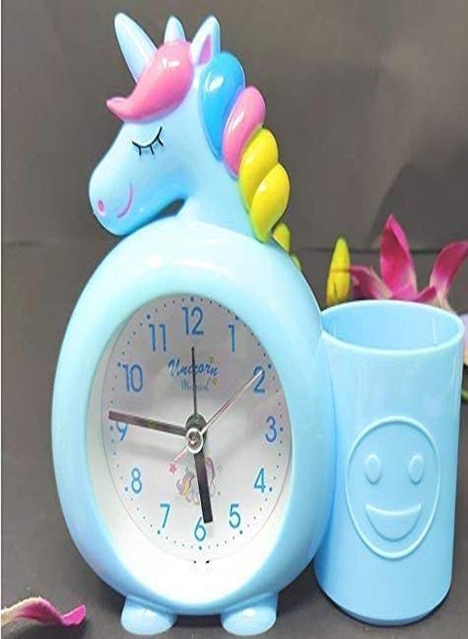 ANG® Unicorn Style Alarm Table Clock with Pen Pencil Stand for Kids Room/Boys/Girls Birthday Return Gifts (Blue) - Image 1