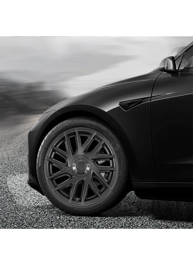 HPS 18-Inch Wheel Covers – Thunder & Flower Pattern | Matte Black & Gray Finish | ABS Material – Set of 4  - Image 4