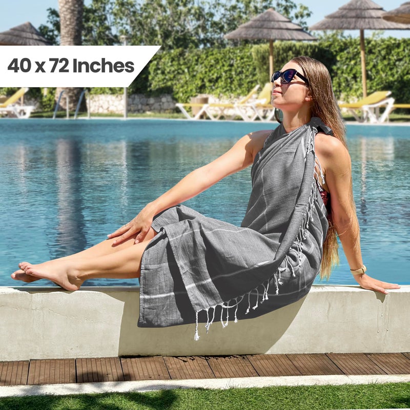 Utopia Towels Pack of 2 Turkish Beach Towel, 40 by 72 Inches, Oversized 100% Cotton, Sand Free Lightweight Absorbent Quick-Dry Beach Blanket, Extra Large Turkish Bath Towels for Travel and Pool, Grey - Image 2