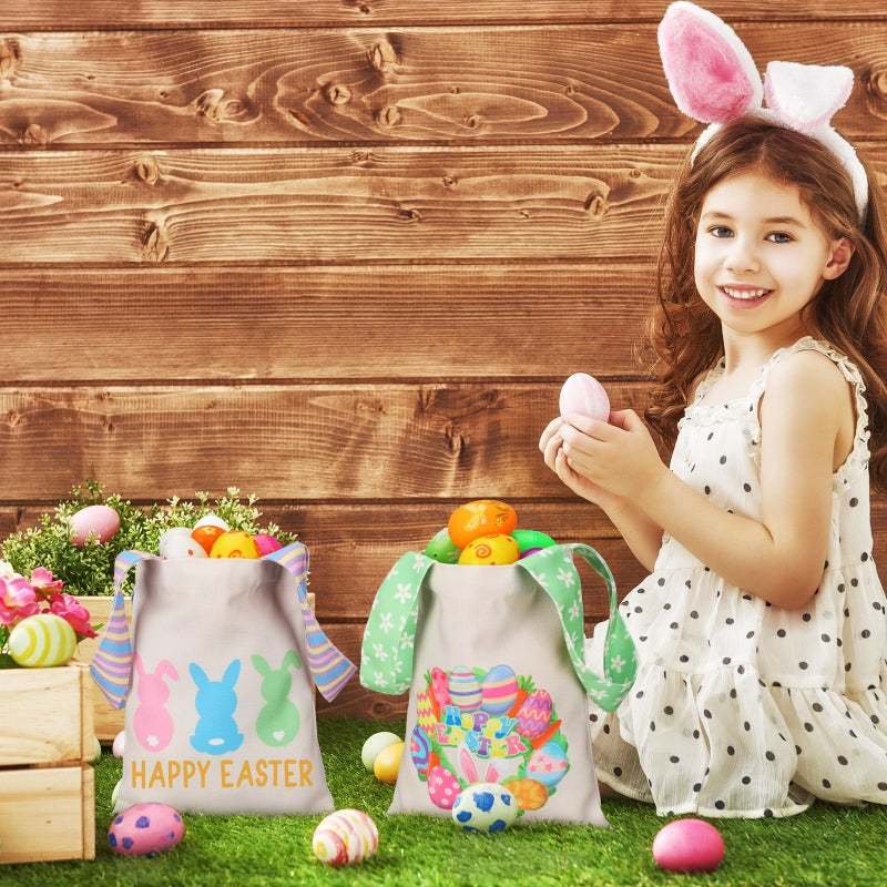 Cosblank 12 Pcs Easter Reusable Canvas Gift Bags with Handles 10''x 8'' Easter Tote Bags Egg Hunt Candy Treat Party Favor(Bunny Egg) - Image 5