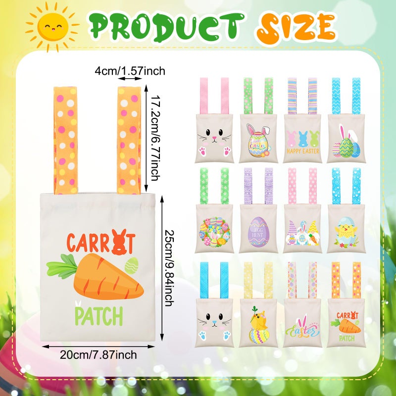 Cosblank 12 Pcs Easter Reusable Canvas Gift Bags with Handles 10''x 8'' Easter Tote Bags Egg Hunt Candy Treat Party Favor(Bunny Egg) - Image 2