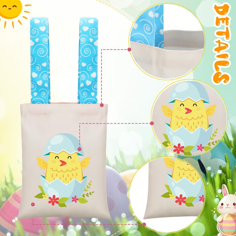 Cosblank 12 Pcs Easter Reusable Canvas Gift Bags with Handles 10''x 8'' Easter Tote Bags Egg Hunt Candy Treat Party Favor(Bunny Egg) - Image 3