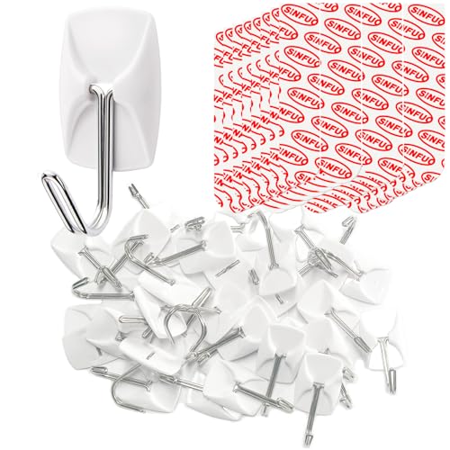 Sinfuo Wire Hooks for Wall Small 32 Hooks Heavy Duty Wall Hooks with 36 Strips Damage Free Adhesive Hooks for Key Holder Coat Door Shower Hanging