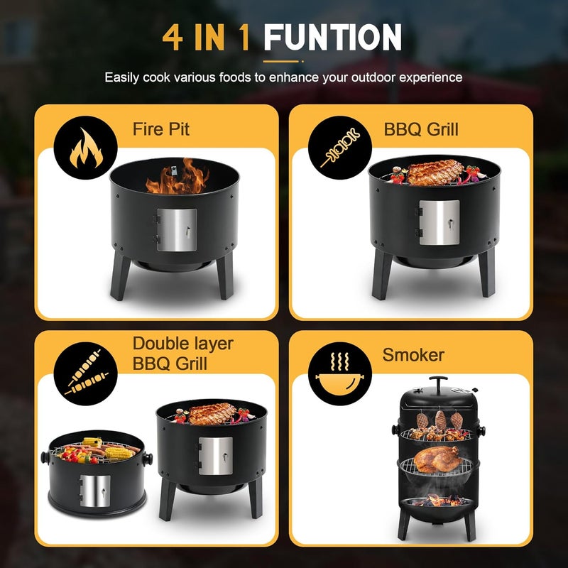 MASTER COOK 16 inch Charcoal Smoker, Vertical BBQ Grill, Heavy Duty 4 In 1 Fire Pit with built-in Thermometer & Adjustable Vent System for Backyard Patio Camping - Image 5