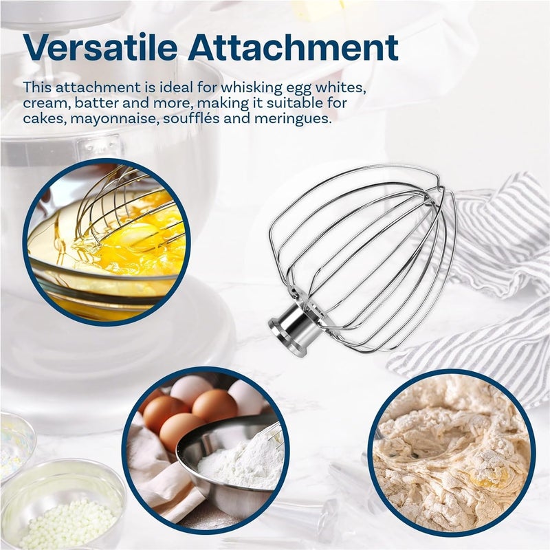 أم موبيل خفاقة سلكية 6 أسلاك K45WW لخلاطات KitchenAid سعة 4.5-5 كوارت ذات الرأس المائل من سلسلة Artisan & Classic من – ملحق من الفولاذ المقاوم للصدأ لخفق البيض والكريمة – خفاقة للكيك والمايونيز - آمن للغسل في غسالة الأطباق - Image 3