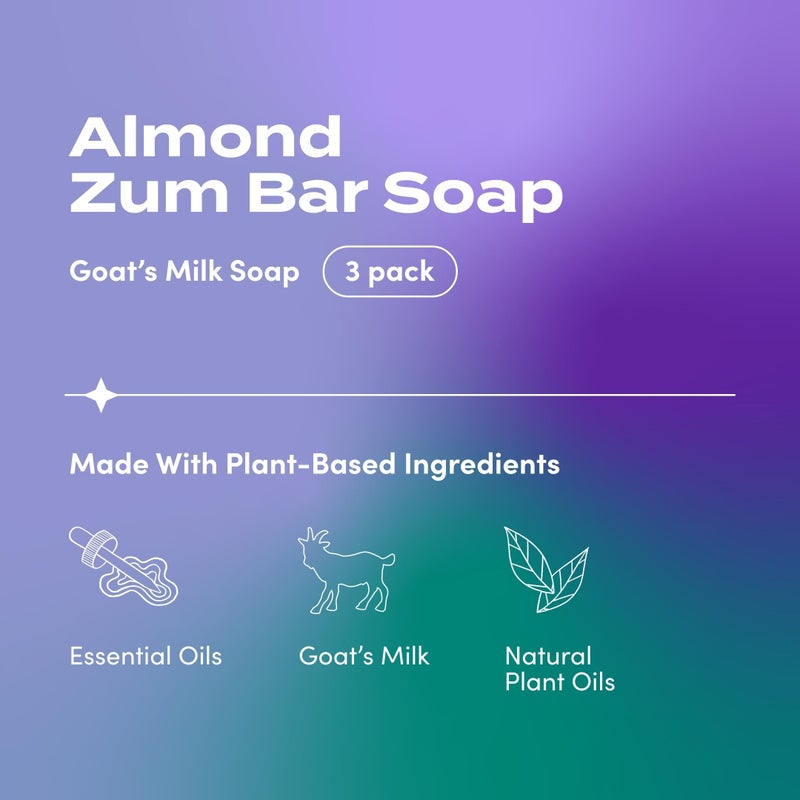Indigo Wild Zum Goat's Milk Soap Bar - Bar Soap for Hands & Body Made with Essential Oils - 3 oz - Almond (3 Pack) - Image 2