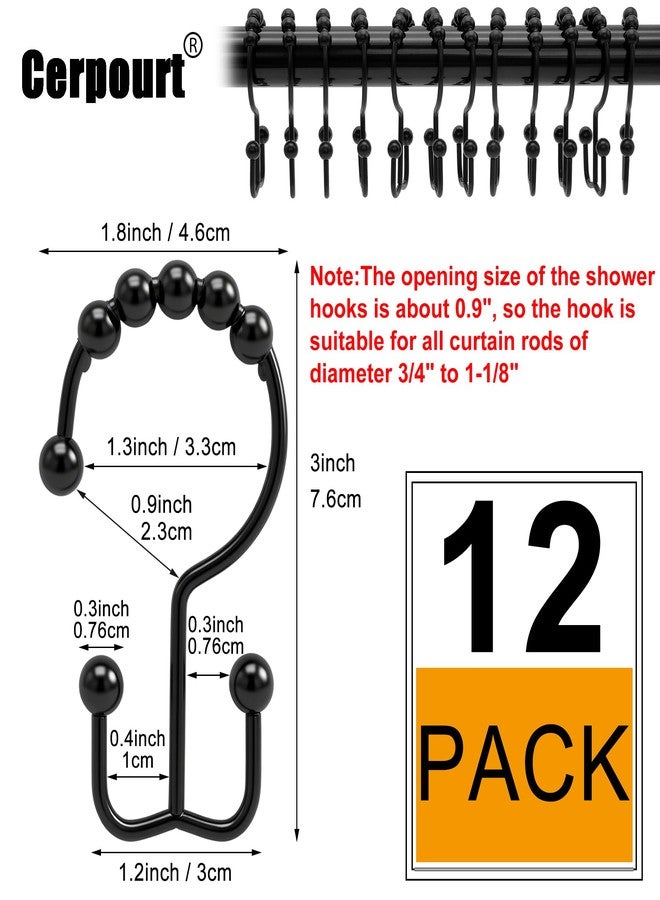 Cerpourt Shower Curtain Hooks, 12 Pcs Rustproof Metal Shower Curtain Rings,Free Sliding Double Shower Hooks for Shower Curtain & Liners, Shower Curtain Hangers for Bathroom Shower Curtain Rods Curtains (Black) - Image 4
