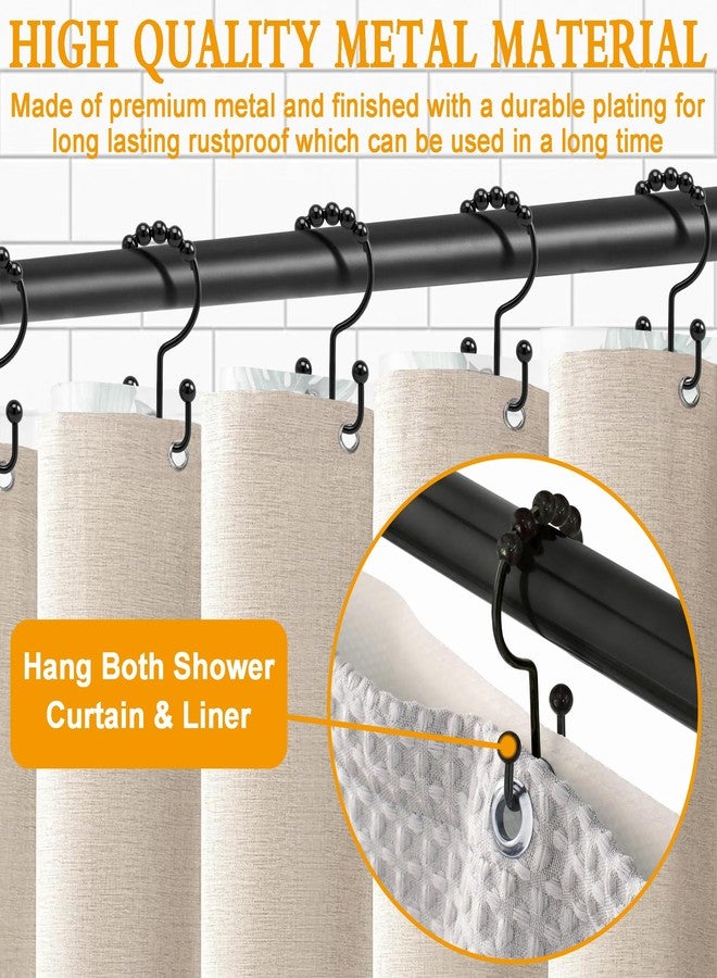 Cerpourt Shower Curtain Hooks, 12 Pcs Rustproof Metal Shower Curtain Rings,Free Sliding Double Shower Hooks for Shower Curtain & Liners, Shower Curtain Hangers for Bathroom Shower Curtain Rods Curtains (Black) - Image 2