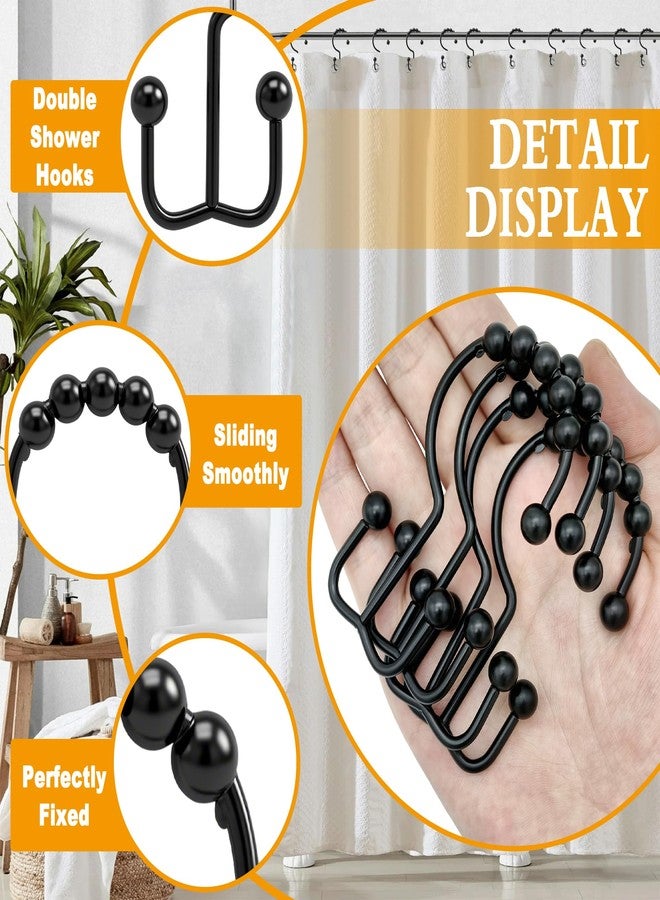Cerpourt Shower Curtain Hooks, 12 Pcs Rustproof Metal Shower Curtain Rings,Free Sliding Double Shower Hooks for Shower Curtain & Liners, Shower Curtain Hangers for Bathroom Shower Curtain Rods Curtains (Black) - Image 5