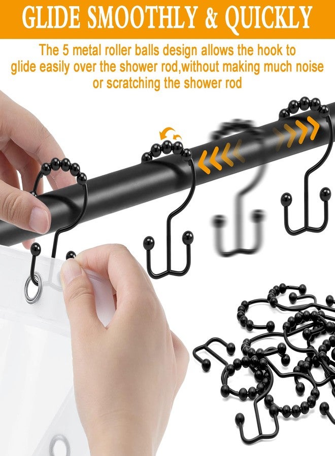 Cerpourt Shower Curtain Hooks, 12 Pcs Rustproof Metal Shower Curtain Rings,Free Sliding Double Shower Hooks for Shower Curtain & Liners, Shower Curtain Hangers for Bathroom Shower Curtain Rods Curtains (Black) - Image 3