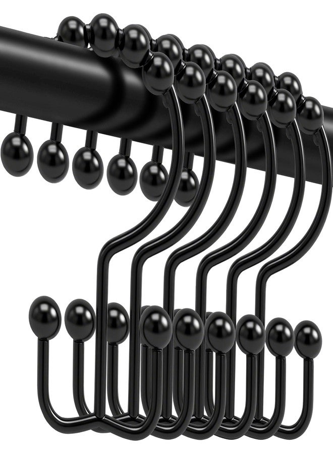 Cerpourt Shower Curtain Hooks, 12 Pcs Rustproof Metal Shower Curtain Rings,Free Sliding Double Shower Hooks for Shower Curtain & Liners, Shower Curtain Hangers for Bathroom Shower Curtain Rods Curtains (Black) - Image 1