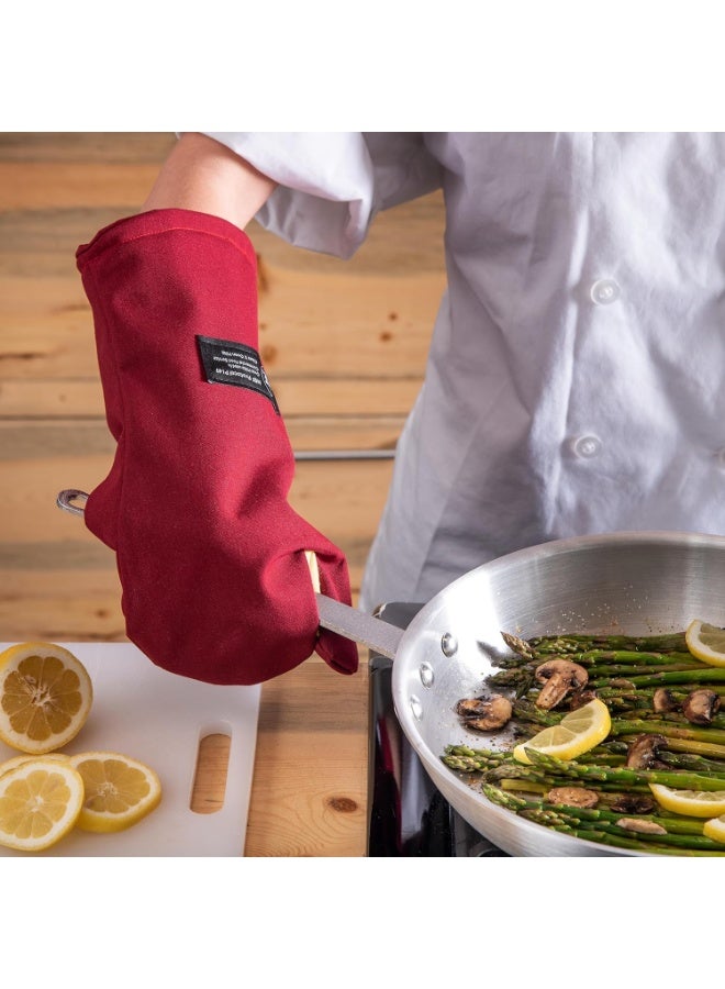 San Jamar San Jamar KT0215 Cool Touch Flame Conventional High Heat Intermittent Flame Protection up to 900°F Oven Mitt, 15" Length, Red  - Image 2