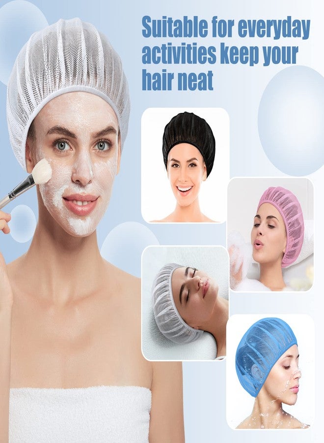 Chuarry 4 Pcs Mesh Sleep Bonnet for Sleeping Night Curly Hair Nets Sleep Caps for Women(White, Pink, Light Blue, Black) - Image 4