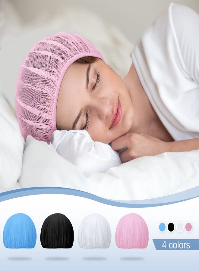Chuarry 4 Pcs Mesh Sleep Bonnet for Sleeping Night Curly Hair Nets Sleep Caps for Women(White, Pink, Light Blue, Black) - Image 2