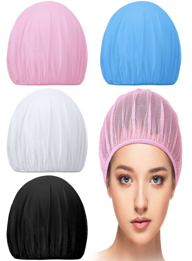 Chuarry 4 Pcs Mesh Sleep Bonnet for Sleeping Night Curly Hair Nets Sleep Caps for Women(White, Pink, Light Blue, Black) - Image 1