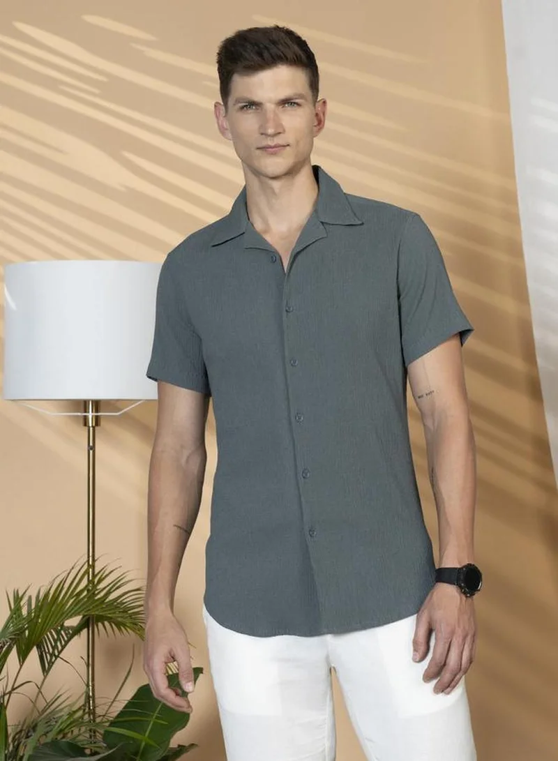 Dennis Lingo Men's Multicoloured Lycra Textured Button Down Relaxed Fit Shirt